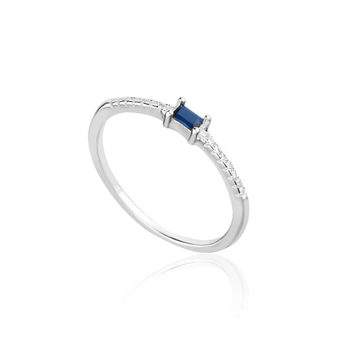 Anel Prata 925 Meia Aliança Solitário Safira Azul Feminino