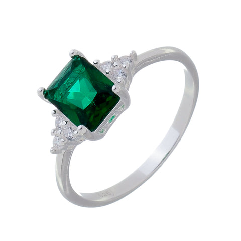 Anel Prata 925 Formatura Esmeralda Verde Zircônia Feminino