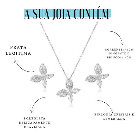 Conjunto Borboleta cravejado Prata