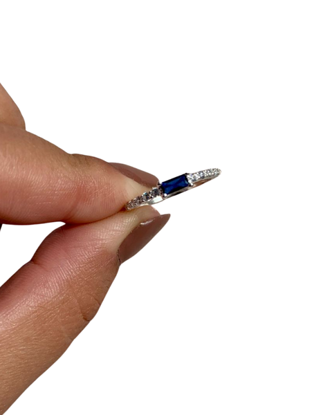 Anel Prata 925 Meia Aliança Solitário Safira Azul Feminino