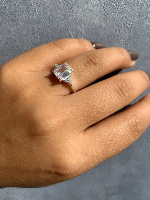 Anel Prata 925 Formatura Noivado Cristal Zircônia Feminino