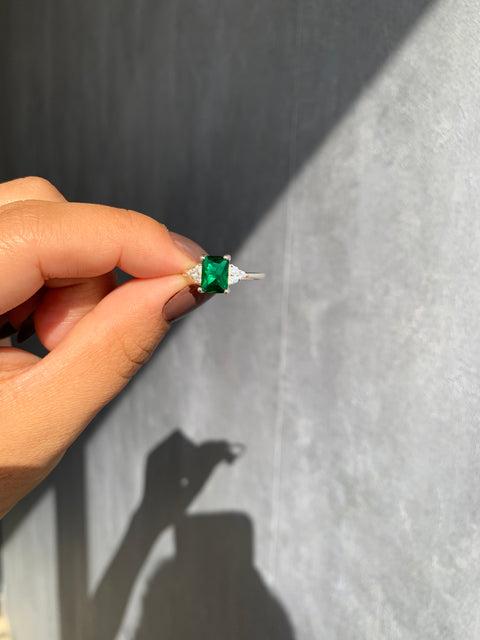 Anel Prata 925 Formatura Esmeralda Verde Zircônia Feminino