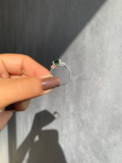 Anel Prata 925 Formatura Esmeralda Verde Zircônia Feminino