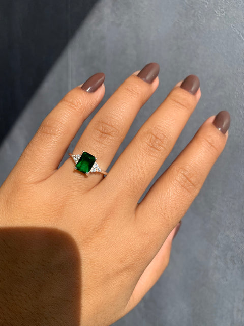 Anel Prata 925 Formatura Esmeralda Verde Zircônia Feminino