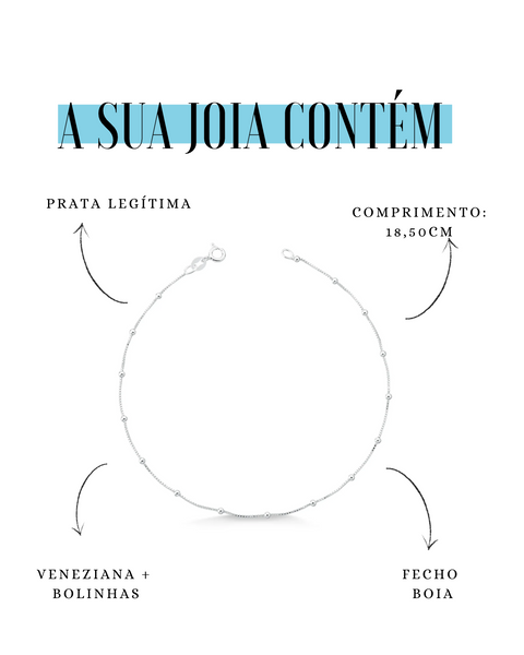 Pulseira de Prata 19mm Veneziana com Bolinhas 18,50cm