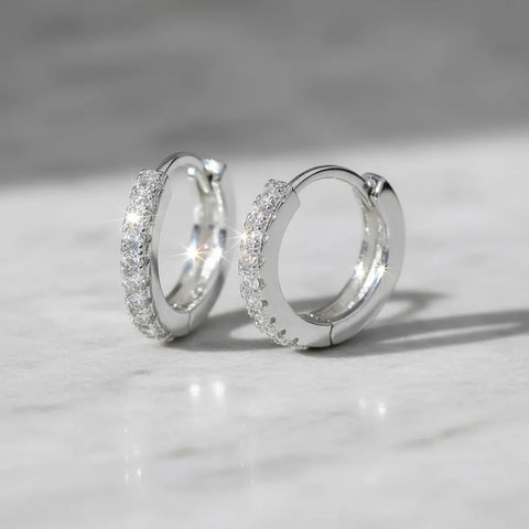 Brinco de Prata Argola Click com Zircônias Cristal 12mm
