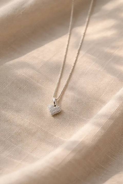 Colar Feminino Prata 925 Pingente Coração Cravejado Com Zircônias