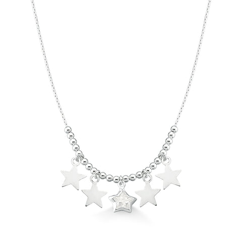 Choker em Prata Bolinhas e Estrelas com Pedra Zircônia Cristal