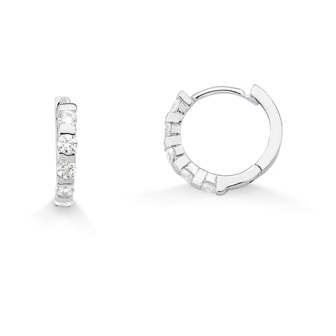 Brinco Argola Click em Prata com Pedra Zircônia