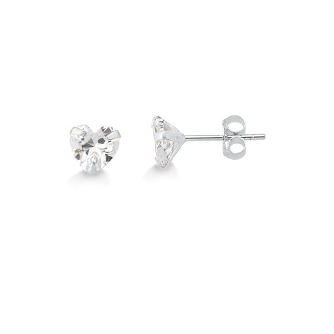 Brinco de Prata Ponto de Luz Coração com Zircônia Cristal 7mm