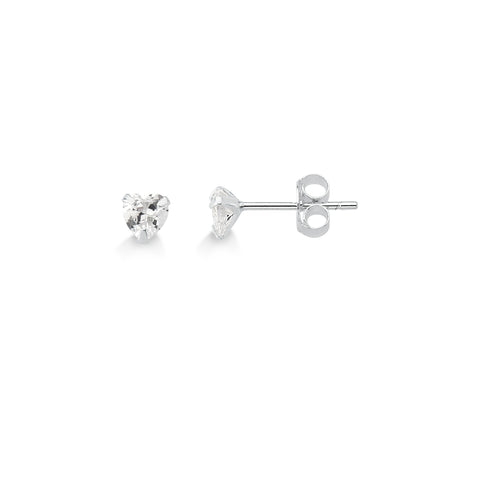 Brinco de Prata Ponto de Luz Coração com Zircônia Cristal 4mm