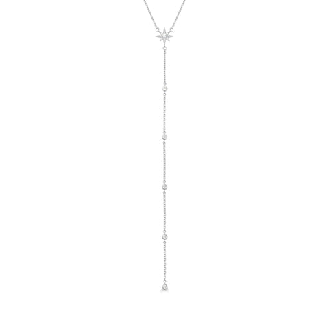 Gargantilha de Prata Gravata com Estrela e Pontos de Luz em Zircônia Cristal