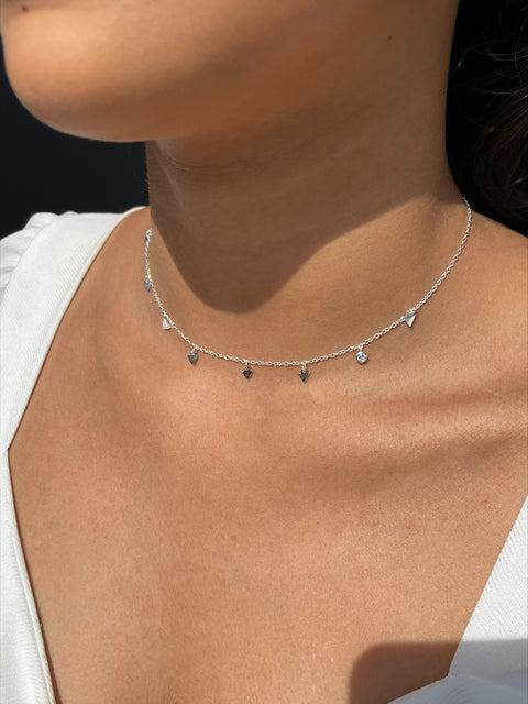 Choker em Prata com Ponto de Luz e Triângulos em Zircônia Cristal