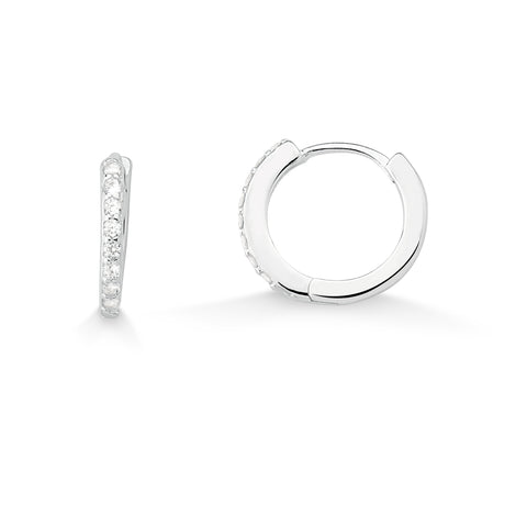 Brinco de Prata Argola Click com Pedras Zircônia 13mm