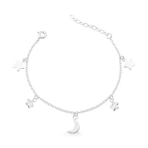Pulseira de Prata Lua e Estrelas com Zircônia Cristal